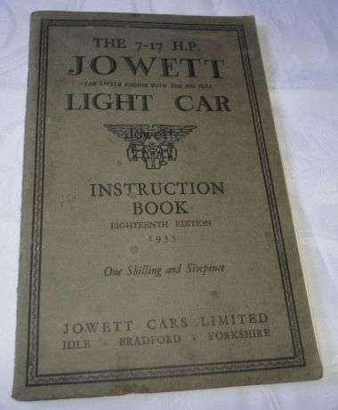 JOWETT LIGHT CAR 1935 - INSTRUCTION BOOK