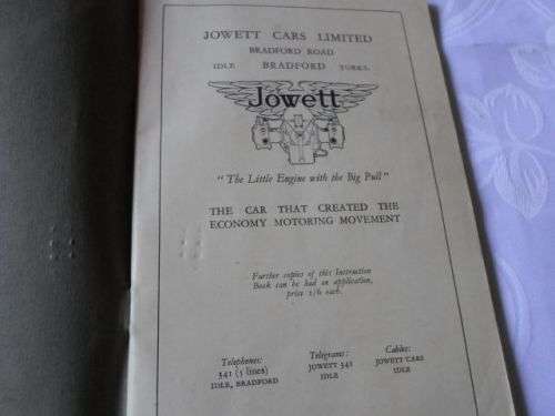 JOWETT LIGHT CAR 1935 - INSTRUCTION BOOK