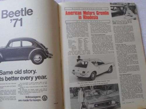 S.A. CAR MAGAZINE NOVEMBER 1970 ( FIAT 125 SPECIAL , OPEL REKORD SPRINT , VOLVO 122S-B20 , VW 1600 )