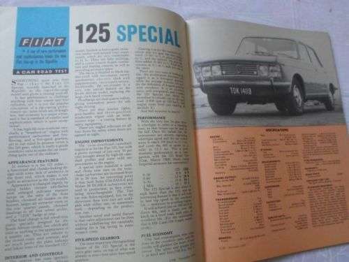 S.A. CAR MAGAZINE NOVEMBER 1970 ( FIAT 125 SPECIAL , OPEL REKORD SPRINT , VOLVO 122S-B20 , VW 1600 )