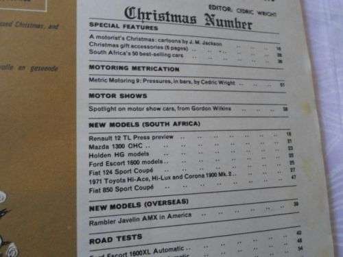 S.A. CAR MAGAZINE DECEMBER 1970 ( FORD ESCORT , FIAT 850 , RAMBLER HORNET )