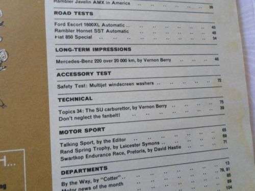 S.A. CAR MAGAZINE DECEMBER 1970 ( FORD ESCORT , FIAT 850 , RAMBLER HORNET )