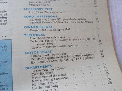 S.A. CAR MAGAZINE APRIL 1968 ( PEUGEOT 404 , AUSTIN 11/55 , FORD 17M , LANCIA FLAVIA , VAUXHALL VIVA
