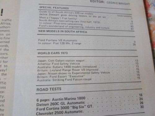 S.A. CAR MAGAZINE SEPTEMBER 1973 ( AUSTIN MARINA , DATSUN 260C , FORD CORTINA BIG SIX , CHEV 2500 )