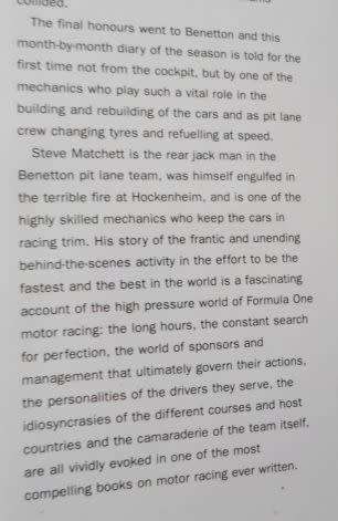 LIFE IN THE FAST LANE - THE STORY OF THE BENETTON GRAND PRIX YEAR - STEVE MATCHETT