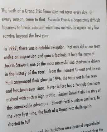 RACING STEWART - THE BIRTH OF A GRAND PRIX TEAM - MAURICE HAMILTON AND JON NICHOLSON