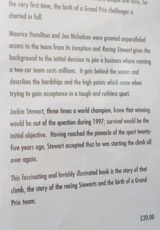 RACING STEWART - THE BIRTH OF A GRAND PRIX TEAM - MAURICE HAMILTON AND JON NICHOLSON