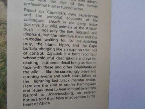 DEATH IN THE LONG GRASS - A BIG GAME HUNTER'S ADVENTURES IN THE AFRICAN BUSH - PETER HATHAWAY CAPS..