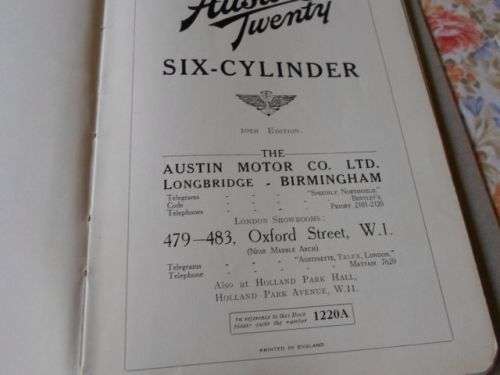 HANDBOOK OF THE AUSTIN TWENTY  - SIX-CYLINDER