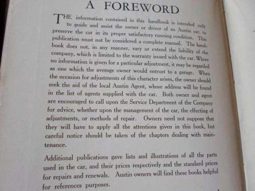 HANDBOOK OF THE AUSTIN TWENTY  - SIX-CYLINDER