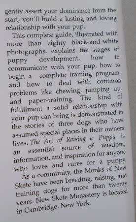 THE ART OF RAISING A PUPPY - THE MONKS OF NEW SKETE ( weight 600 grams )