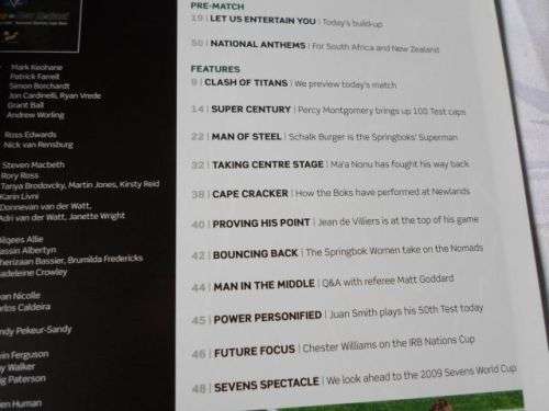 SOUTH AFRICA VS NEW ZEALAND 16 AUGUST 2008 - RUGBY PROGRAMME & TICKETS ( weight 200 grams )