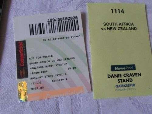 SOUTH AFRICA VS NEW ZEALAND 16 AUGUST 2008 - RUGBY PROGRAMME & TICKETS ( weight 200 grams )