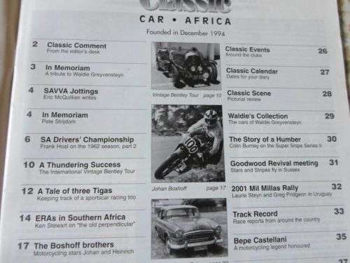 CLASSIC CAR AFRICA MAGAZINE FIRST QUARTER 2002 ( weight 0,10 kg )