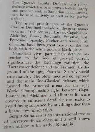 QUEEN'S GAMBIT DECLINED - SERGIU SAMARIAN - CONTEMPORARY CHESS OPENINGS - R.G. WADE -  weight 0,40 k