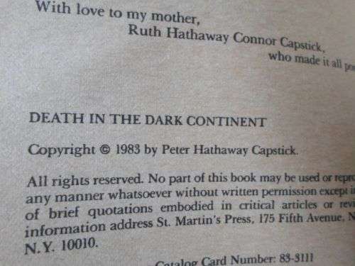 DEATH IN THE DARK CONTINENT - PETER HATHAWAY CAPSTICK ( weight 0,10 kg )