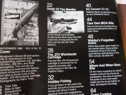 MAN MAGAZINE NOVEMBER 1980 ( S.A. KNIFEMAKERS , BASS FISHING , FIREARMS , HUNTING )