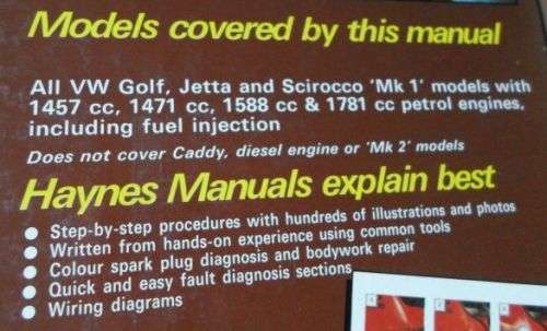 VW GOLF , JETTA , SCIROCCO 70'S / 80'S - WORKSHOP MANUAL