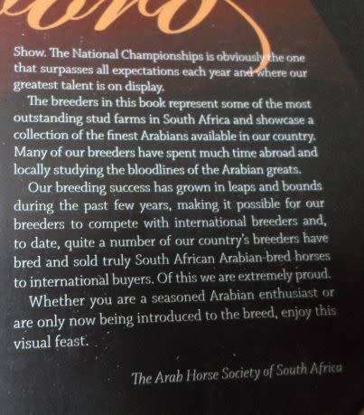 ARABIANS OF SOUTHERN AFRICA 2009