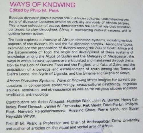 AFRICAN DIVINATION SYSTEMS - WAYS OF KNOWING - PHILIP M PEEK
