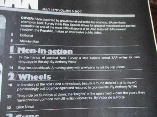 SA MAN MAGAZINE JULY 1978 ( CORD CAR, WALTHER P38, NICK TURVEY, BUSHBUCK )