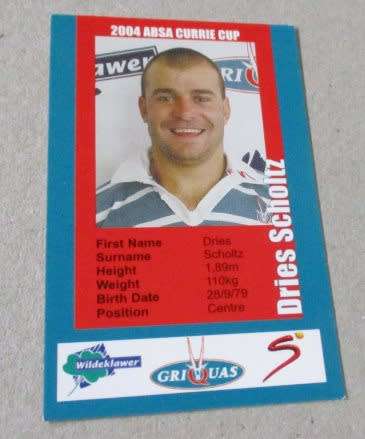 DRIES SCHOLTZ - GRIQUAS - 2004 CURRIE CUP - SUPERSPORT RUGBY CARD
