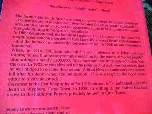 BUCCANEER - A BIOGRAPHY OF SIR JOSEPH BENJAMIN ROBINSON, 1ST BARONET - JEREMY LAWRENCE