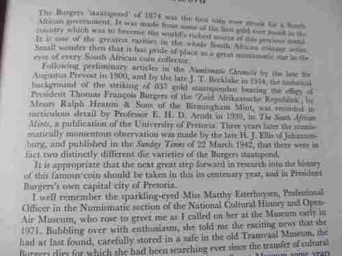 SOUTH AFRICA'S FIRST GOLD COIN - RESEARCH ON THE BURGERS DIES AND BURGERSPOND 1874 - MATTHY EST...