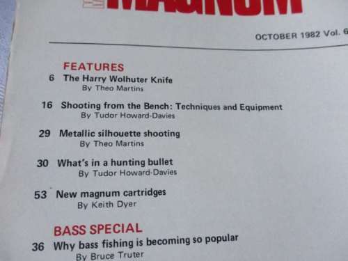 SA MAN / MAGNUM MAGAZINE OCTOBER 1982 ( HARRY WOLHUTER KNIVES, BASS FISHING )