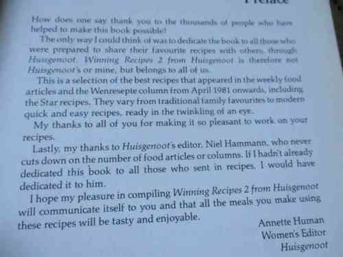 WINNING RECIPES 2 FROM HUISGENOOT - ANNETTE HUMAN