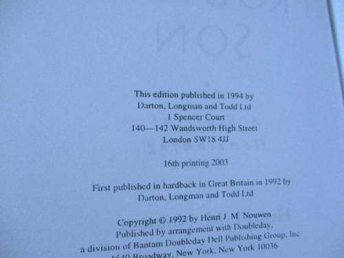 THE RETURN OF THE PRODIGAL SON - A STORY OF HOMECOMING - HENRI J M NOUWEN