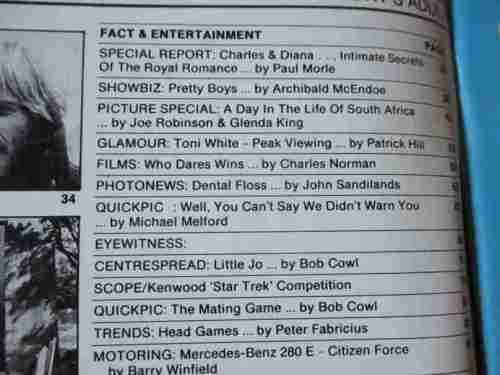 SCOPE MAGAZINE 12 NOVEMBER 1982 ( LADY DI, MISS S.A. SANDRE DE MEYER,