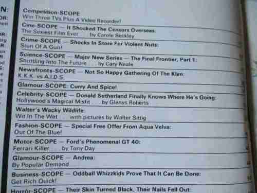 SCOPE MAGAZINE 24 MAY 1985 ( DONALD SUTHERLAND, FORD GT40, SNOOKER, MELVILLE ISLAND ANTARCTICA )