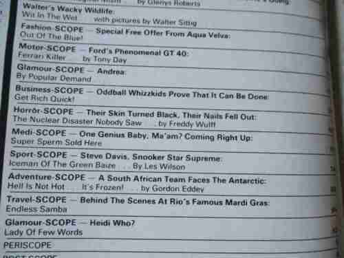 SCOPE MAGAZINE 24 MAY 1985 ( DONALD SUTHERLAND, FORD GT40, SNOOKER, MELVILLE ISLAND ANTARCTICA )