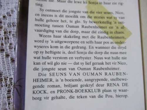 DIE SEUNS VAN OUMAN RAUBENHEIMER - RENA DE KOCK   ( hardeband / roman / avontuur )