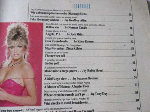 SCOPE MAGAZINE 21 NOV 1986 ( LEON TERBLANCHE GAMBLER, BRIAN MITCHELL, ZINTA KOHLER