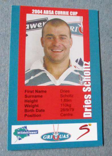 DRIES SCHOLTZ - GRIQUAS RUGBY - 2004 CURRIE CUP - SUPER SPORT COLLECTORS CARD