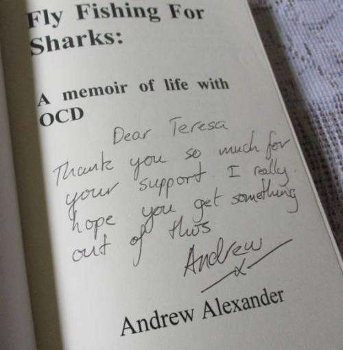FLY FISHING FOR SHARKS - A MEMOIR OF LIFE WITH OCD - ANDREW ALEXANDER  ( SIGNED )