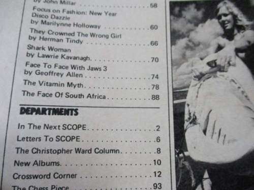 SCOPE MAGAZINE 29 DEC 1978 ( RAQUEL WELCH, SCOPE GIRL OF THE YEAR CALENDER, DEBBIE COETZEE, SHARKS )