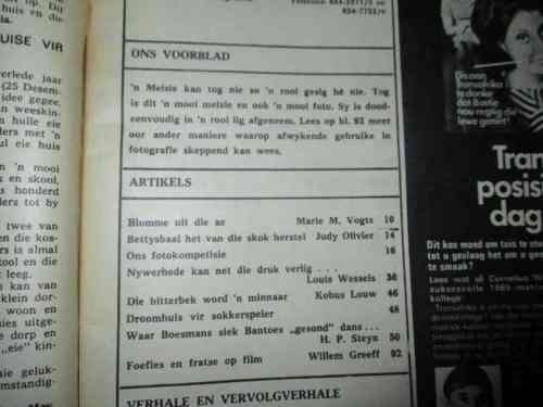 HUISGENOOT TYDSKRIF 19  FEBRUARIE 1971 ( BETTYSBAAI BRAND, TRANSKEI, TANI DE LANGE, BOESMANS )