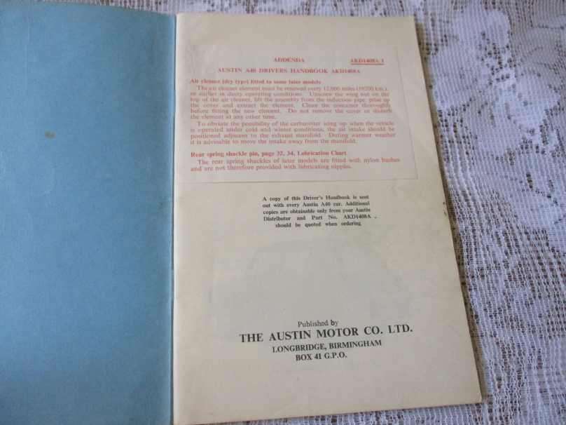 AUSTIN A40 DRIVER`S HANDBOOK