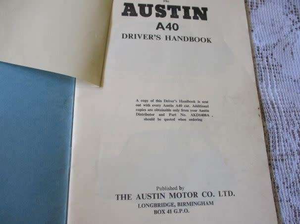 AUSTIN A40 DRIVER`S HANDBOOK