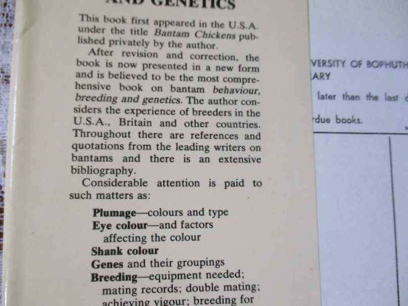 BANTAM BREEDING AND GENETICS - FRED P JEFFREY