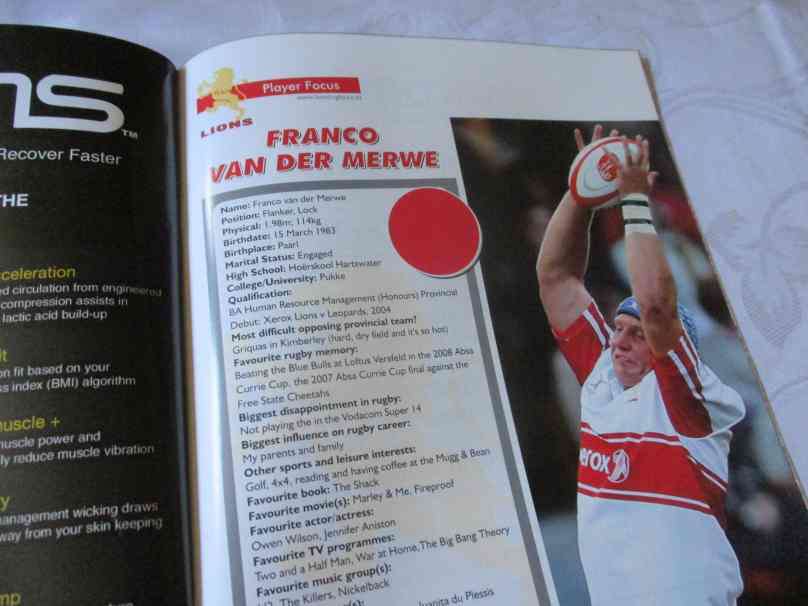 LIONS vs WP 10 OCTOBER 2008  - RUGBY PROGRAMME