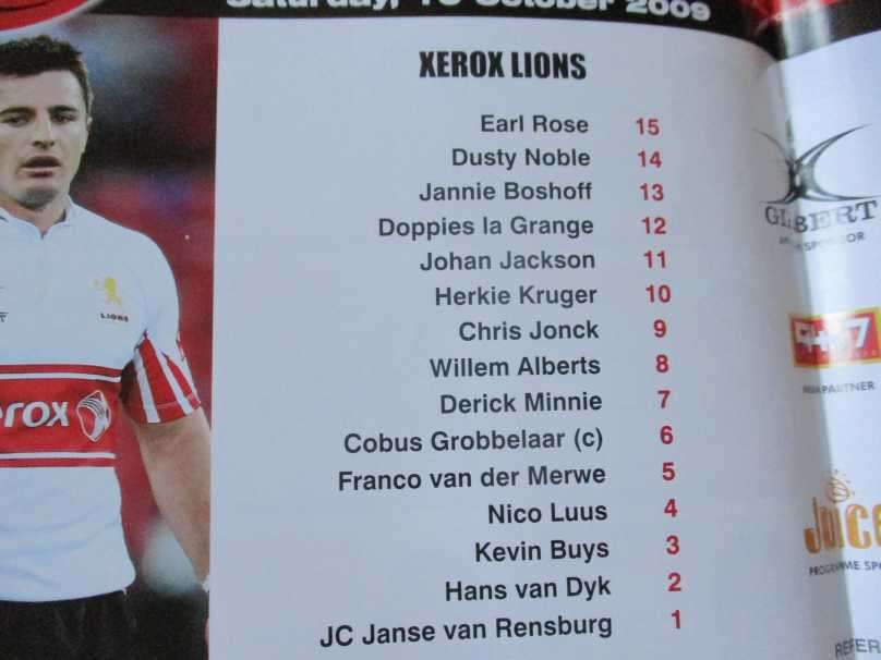 LIONS vs WP 10 OCTOBER 2008  - RUGBY PROGRAMME