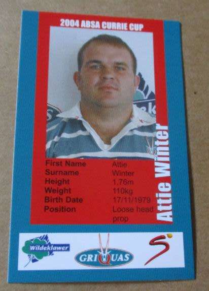 ATTIE WINTER - GRIQUAS RUGBY - 2004 SUPER SPORT - COLLECTORS CARD