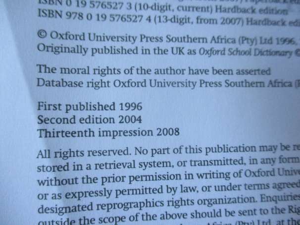 SOUTH AFRICAN OXFORD SCHOOL DICTIONARY ( 2ND EDITION )