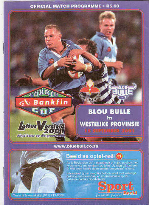 BLOU BULLE  VS  WP  15 SEPTEMBER 2001 PROGRAMME