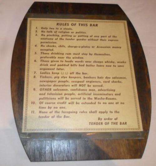 RULES OF THE BAR - BAR SIGN