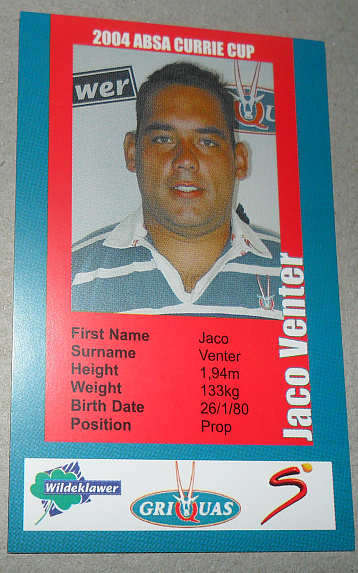 JACO VENTER - GRIQUAS 2004 CURRIE CUP